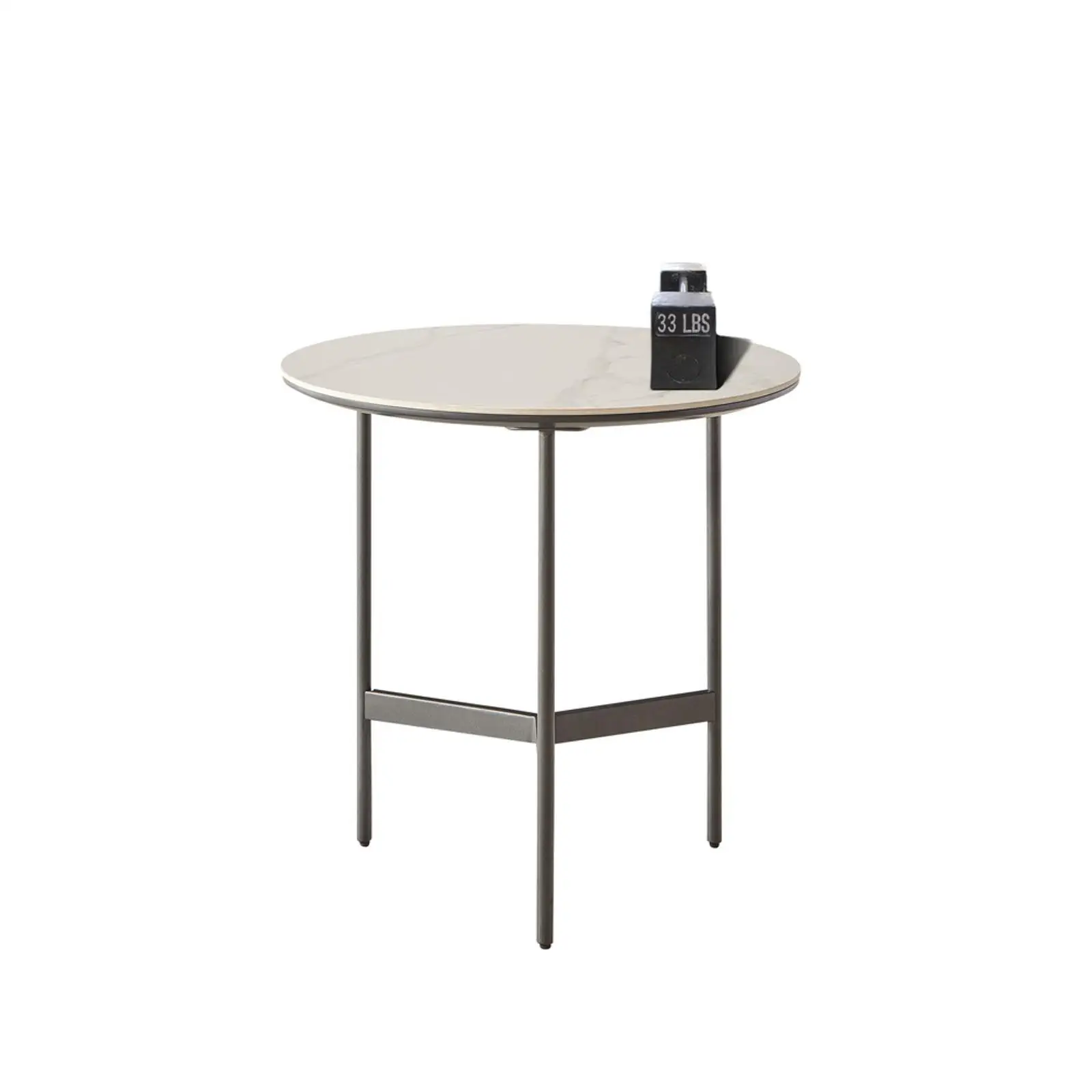 Small Round Metal End Table - Sintered Stone Top, Waterproof & Wear-Resistant,