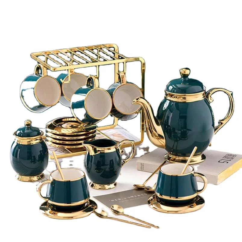 

New European Small Luxury Gold Edge Coffee Cup and Plate Set Ceramic Household Afternoon Tea Set with Cup Holder