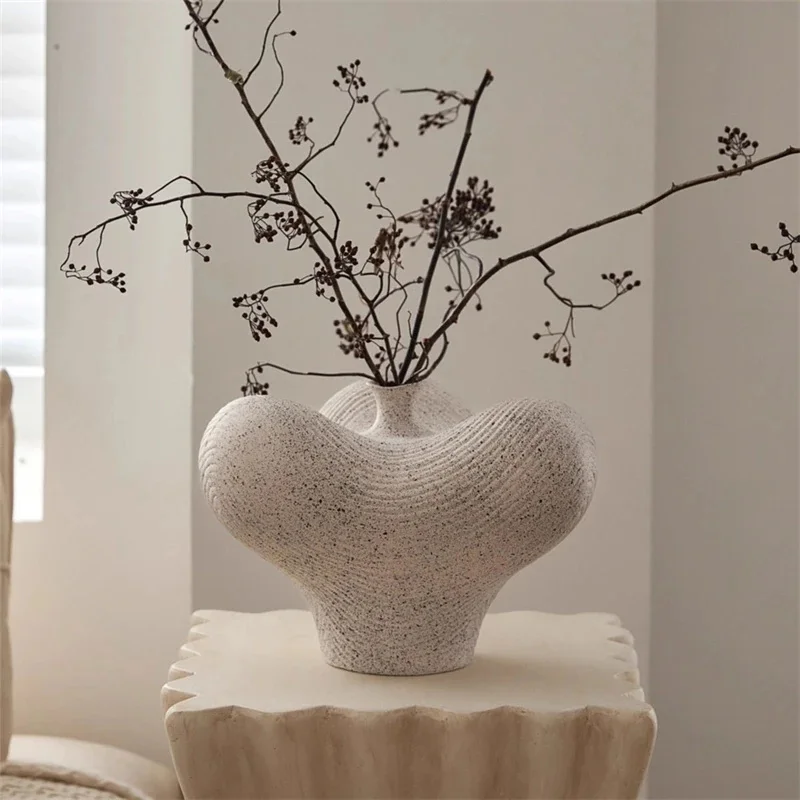 Chinese Ceramic Flower Vase Rustic Thick Clay Jar Vintage Aesthetic For Living Room Entryway Table Decor For Couples Home Gift