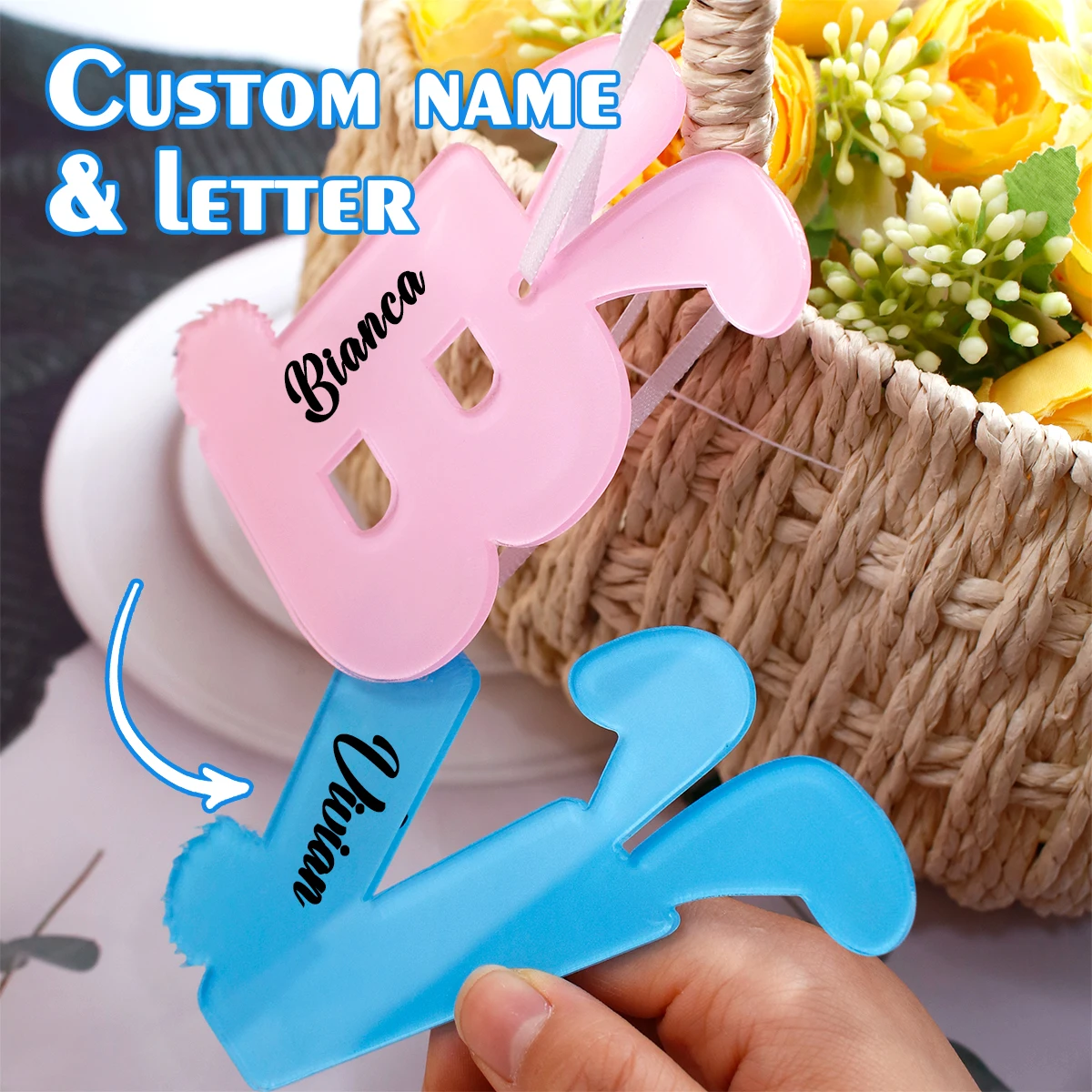 Personalized Easter Letter Bunny Hanging Ornament With Name, Custom Alphabet Tag For Easter Basket, Customized Name Pendant