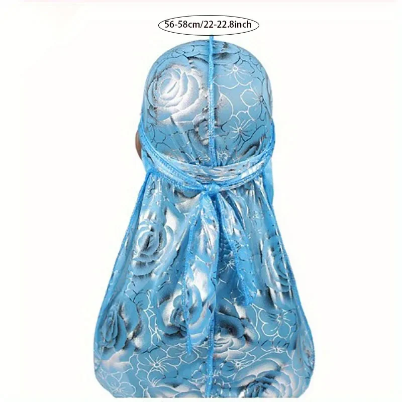 Jedwabny Durag z Kwiatowym Wzorem Długie Paski Czapka Turban dla Kobiet i Mężczyzn Unisex Akcesoria do Włosów Nakrycie Głowy Modny Styl Bandana