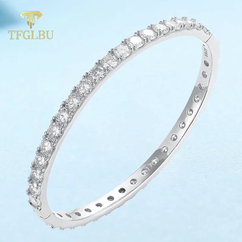 

TFGLBU New 4mm D Vvs1 Full Moissanite Cuff for Women Fancy Flawless Diamond Real S925 Sterling Silver Birthday Gift GRA Jewelry