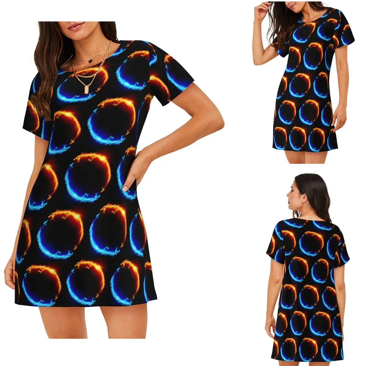 Custom Red Fire Dragon Short Sleeves Nightdress For Sleeping Sleepshirts Women Short Sleeve Nightgowns Soft Pajama Dress