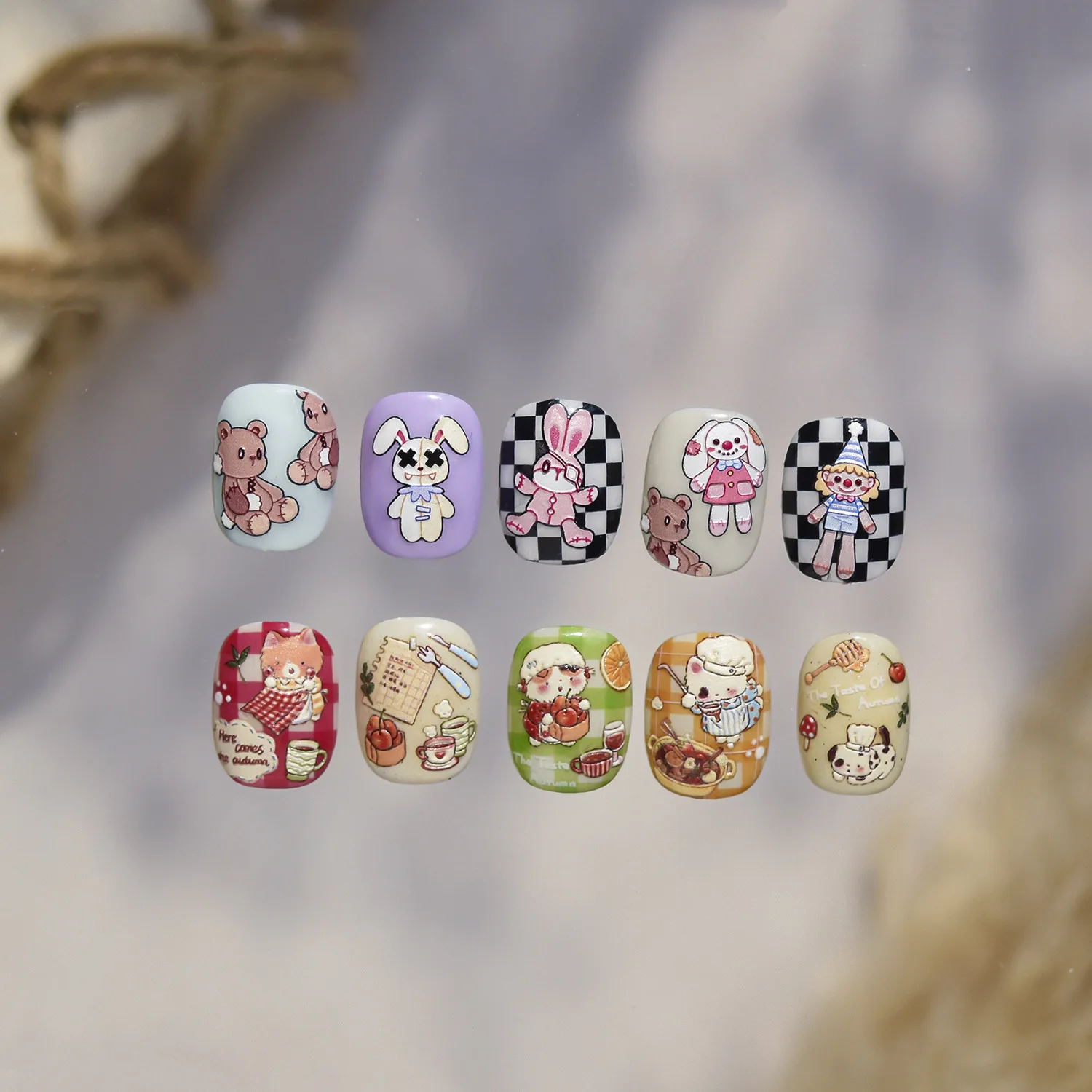 5D in rilievo carino bambola rotta adorabile orso gatto cane autunno vino rosso partito nail art adesivi decalcomanie manicure Kawaii ciondoli caldi