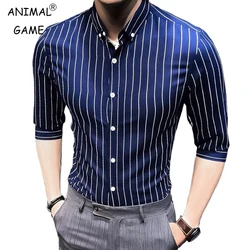 Camisas manga de media para hombre, camisas informales de negocios, ropa de calle transpirable a rayas, camisa hawaiana delgada, Verano