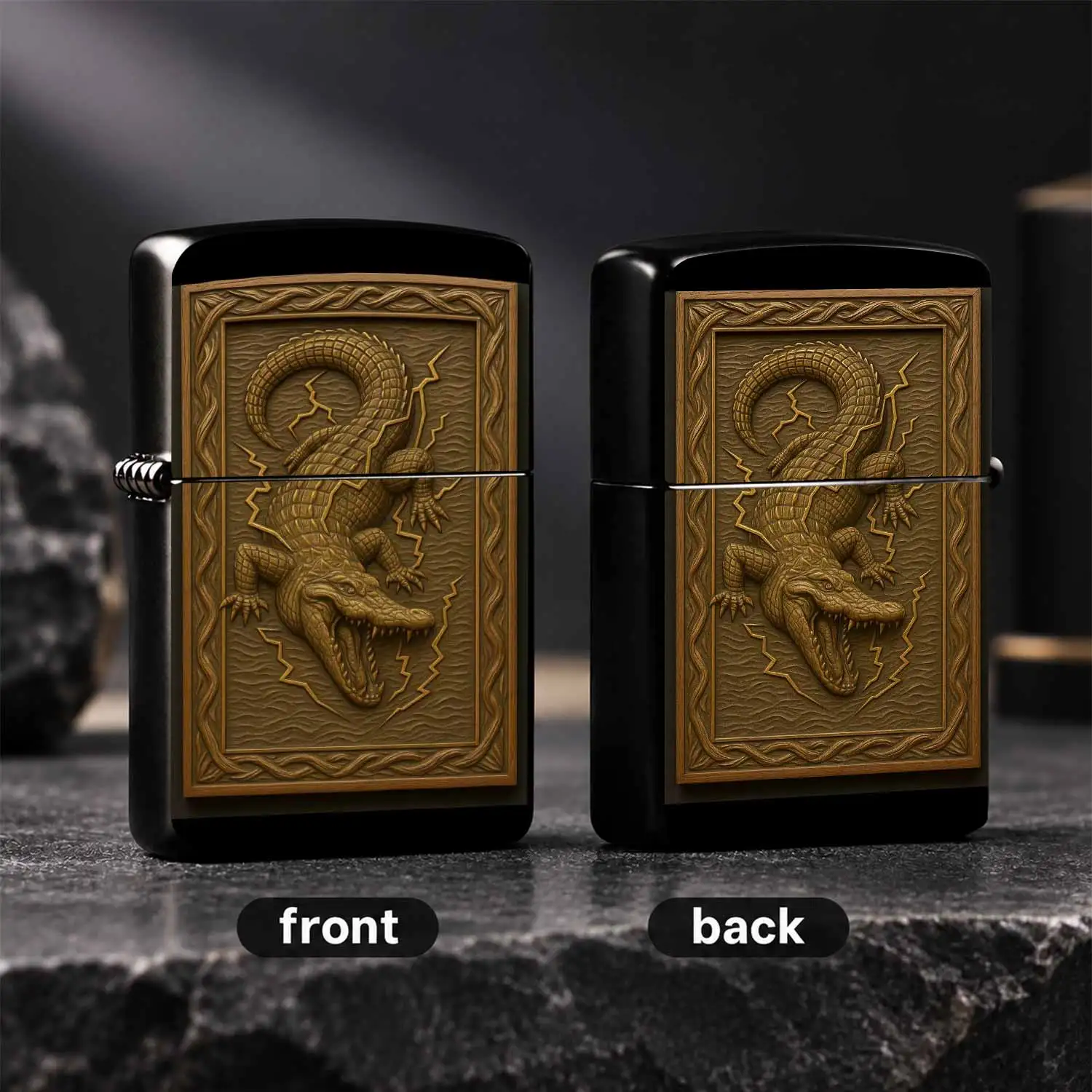 Exquisite Relief Crocodile Themed Lighter Retro Creative Carved Decor Ornament Trendy Portable Accessory For Daily Outdoor Use Unique Gift For Friends Collection Practical Multi Scenario Available A Humorous And Interesting Lighter