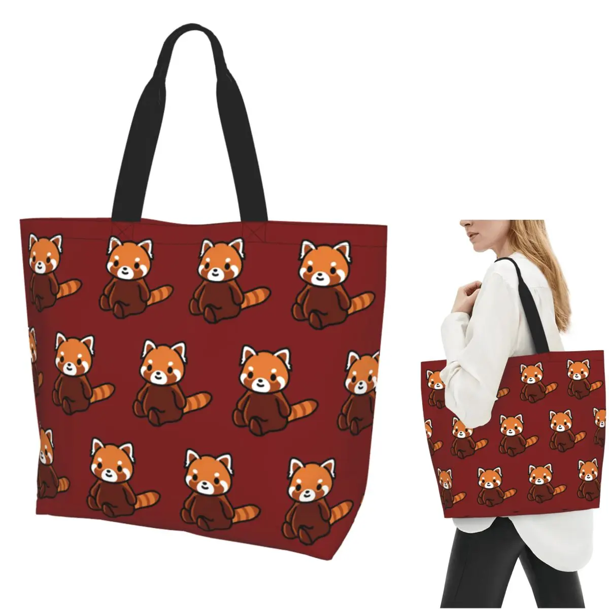 

Red Panda Shopping Tote Bag Canvas Large Capacity Shoulder Bags Shopper Grocery Handbag for Women