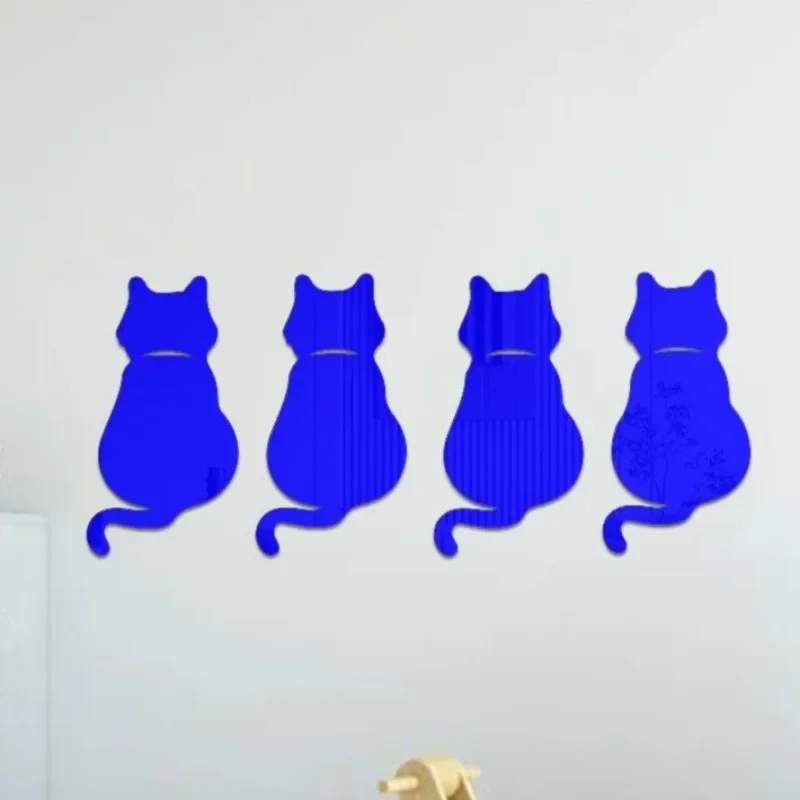 Cartoon Cat DIY Acrylic Sticker Solid Color Mirror Surface Stickers Living Room Wall Decor Simple Four Cats Bedroom 3D Sticker