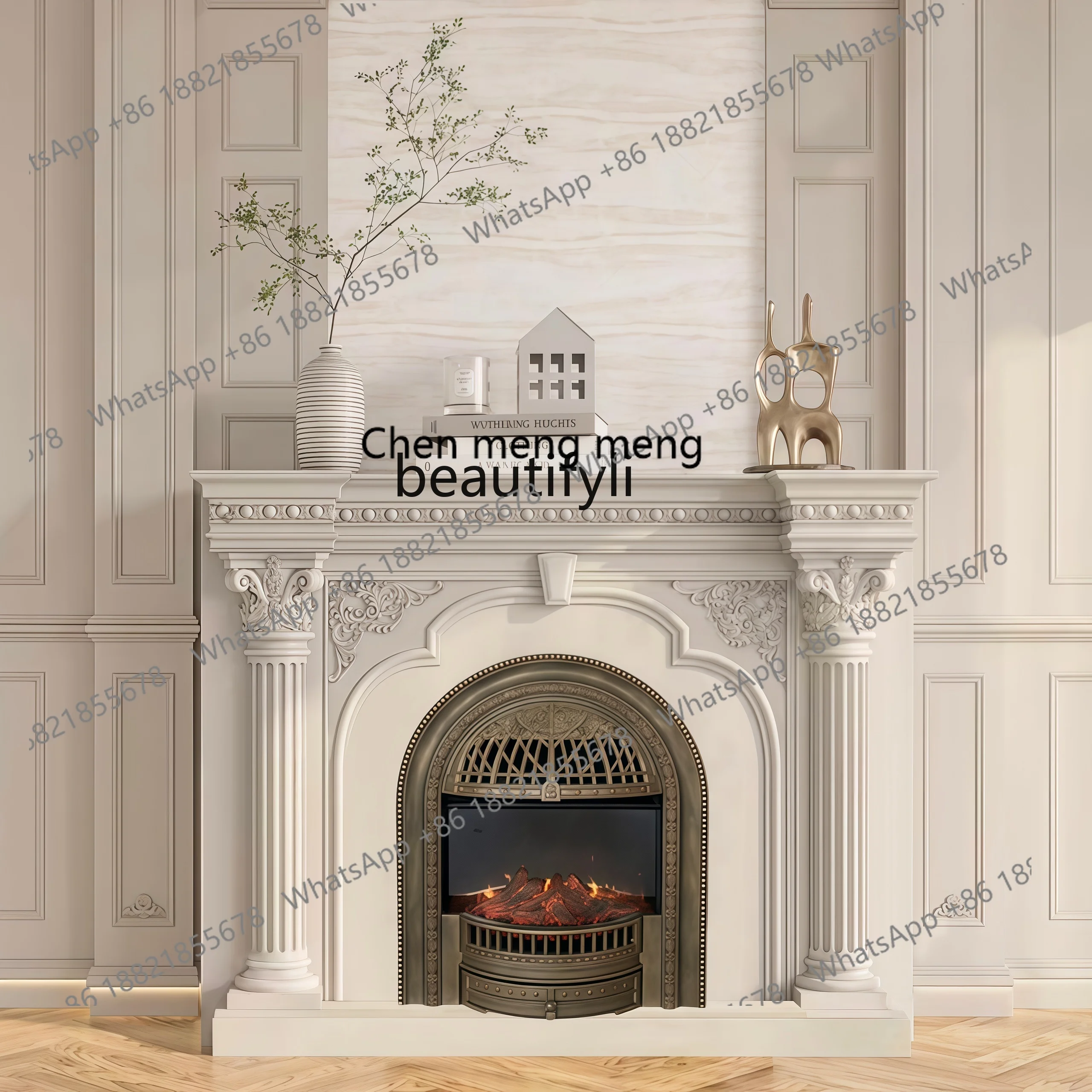 

X retro full solid wood carving flower fireplace cabinet French fireplace decorative cabinet integrated
