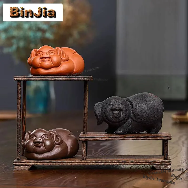 

Creative Cute Piglet Purple Sand Tea Pet Ornaments Boutique Animal Sculpture Lucky Tea Table Figurine Decoration Tea Accessories