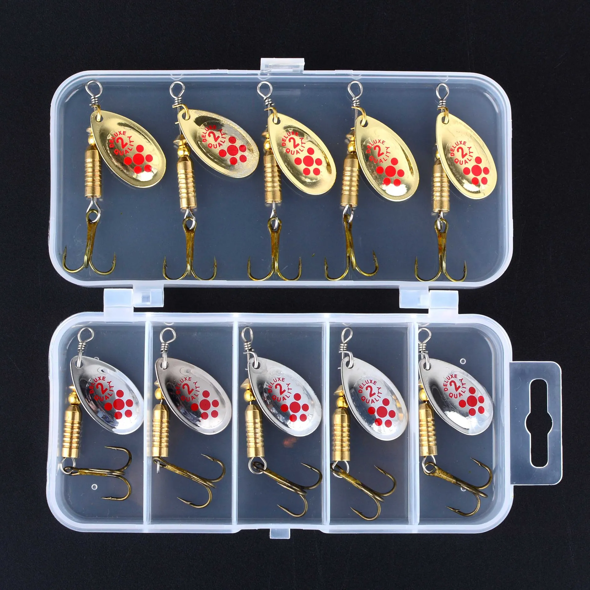 

10Pcs Gold Silver Spinner Lures Set, 4g Metal Spinner Baits with Bearing Swivel & Treble Hooks for Bass Pike Fishing, Blade Bait