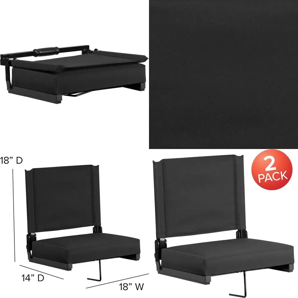 

Portable Stadium Seats with Padded Cushion and Handle, Set of 2, Supports 500 lbs, Black