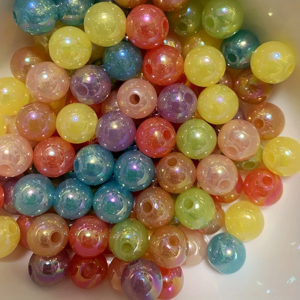30Pcs/12mm Acrylic AB Plated Solid Colored Round Beads For Handmade DIY Bracelet Necklace Accessory Material Loose Beads