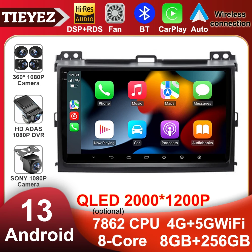 

Android 13 Carplay Auto For Toyota Land Cruiser Prado 120 LC120 2003-2009 Car Radio Multimedia Video Player GPS Head Unit DVD