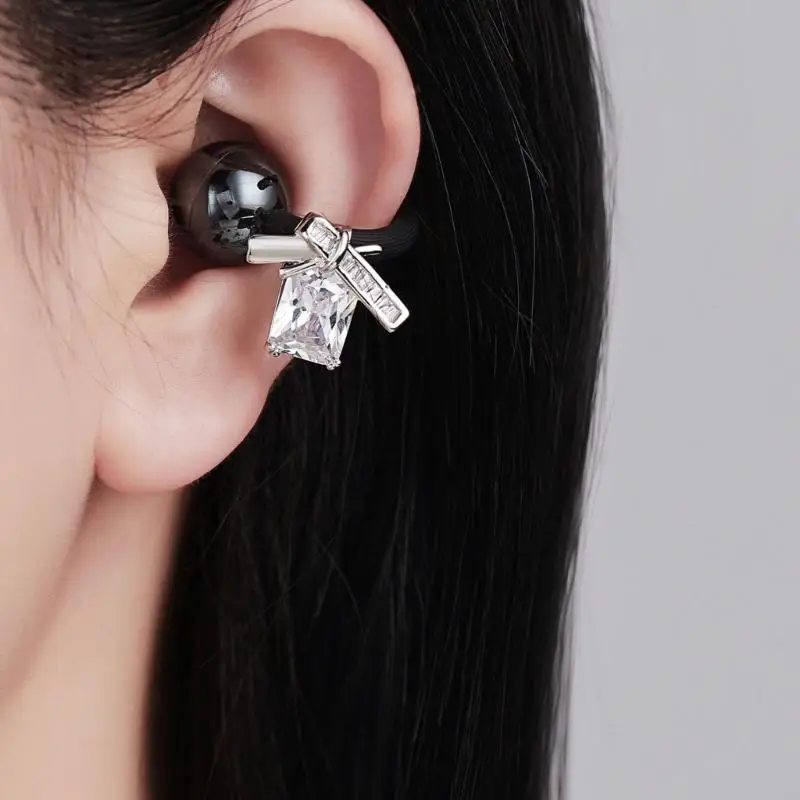 CORA Faceted Earbud Jewelry Pair with Rectangular Centerpieces, Faceted Stones, and Silver-Tone Ribbon Designs in a Fastening