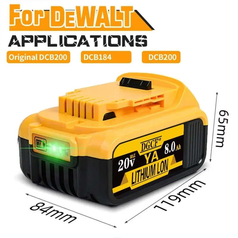 

100% оригинал, 20 В, 8,0 Ач для Dewalt DCB180 DCB181 DCB182 DCB201 DCB206, литий-ионный аккумулятор, прямая поставка производителя