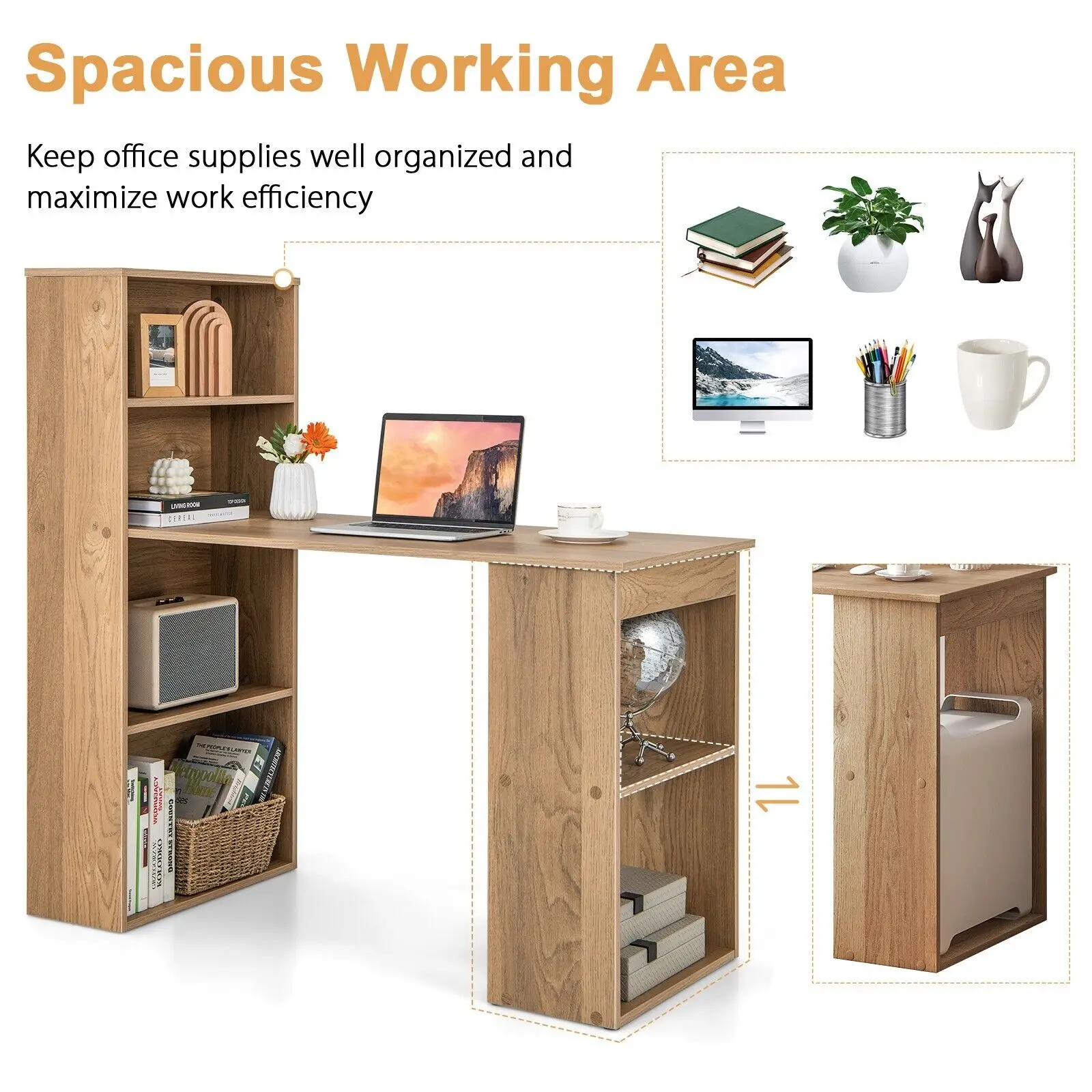 GOFLAME مكتب كمبيوتر خشبي للكمبيوتر المحمول ومحطة عمل للكتابة وأرفف تخزين مكونة من 6 طبقات #6