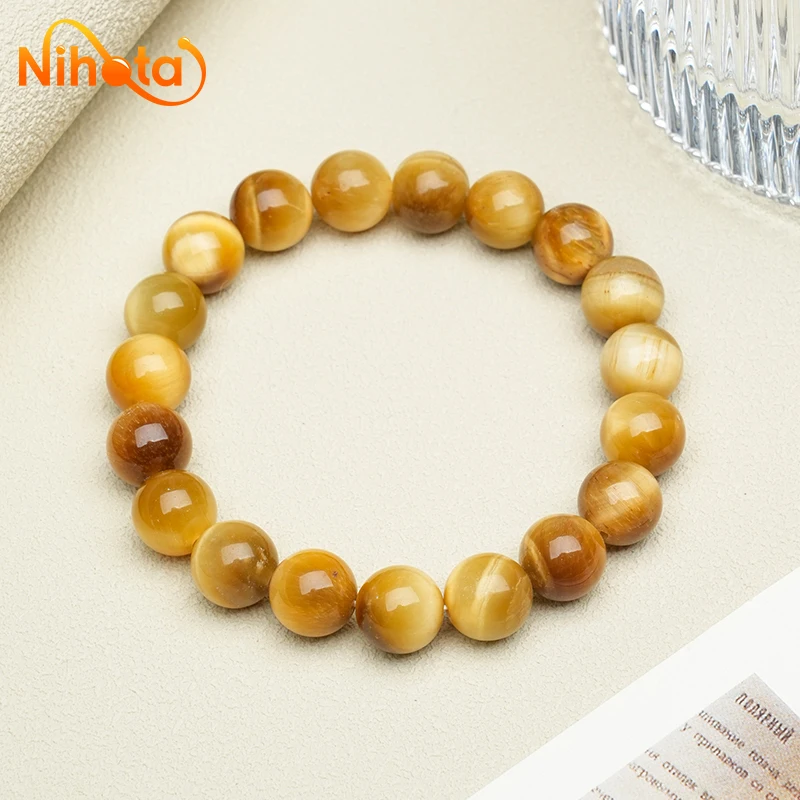 Natural Golden Tiger Eye Stone Bracelet for Women and Men Elastic Strand Bracelets Unisex Jewellry Energy Bangles 6/8/10/12mm