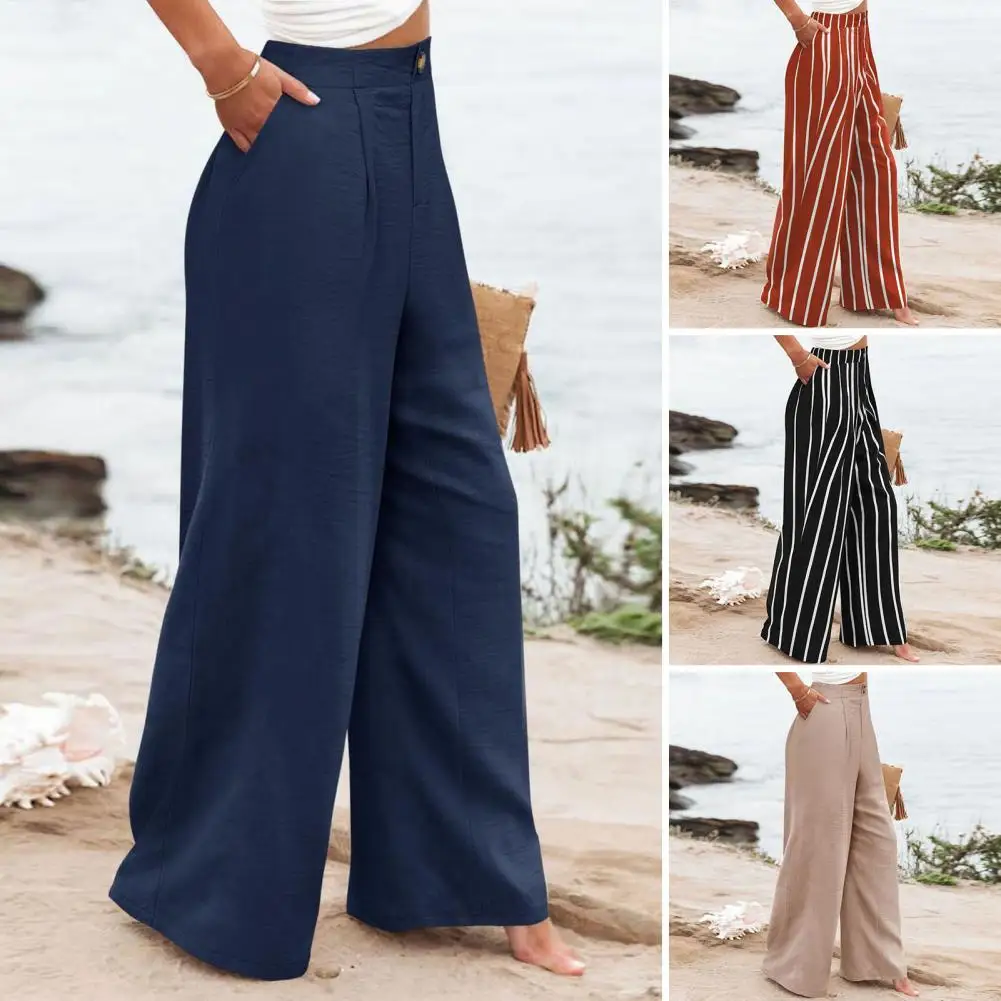 

Casual High-waisted Trousers Stylish Striped Wide Leg Trousers High-waisted Women's Pants with Elegant Straight-leg Design for A