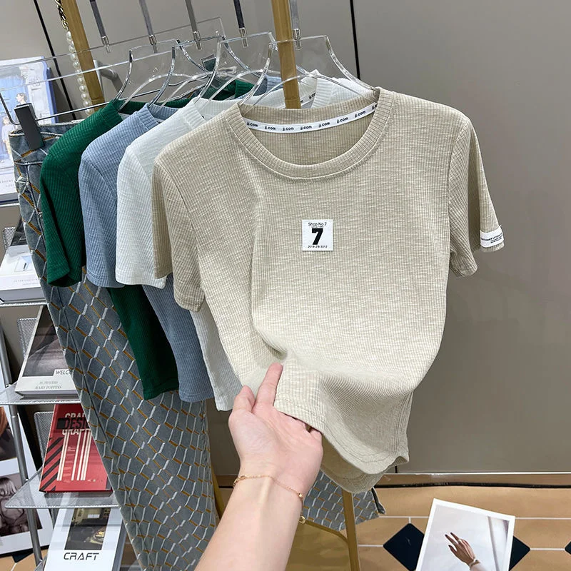 

Soft Fashion Short T-shirt Women Short Sleeve Ins Trendy Summer Clothes 2022 New Slim Simple Korean Style Top Female Tees