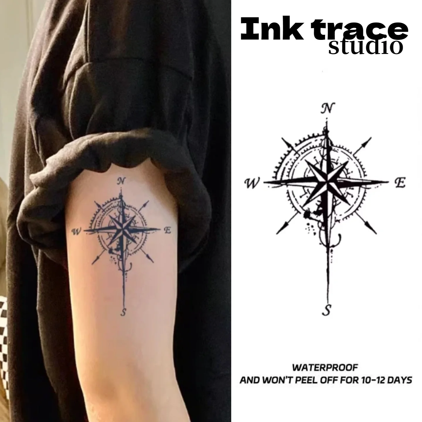 Personalized Compass Waterproof Men Women Handback Long-lasting Herbal Tattoo Sticker Durability up to 10-12 Days