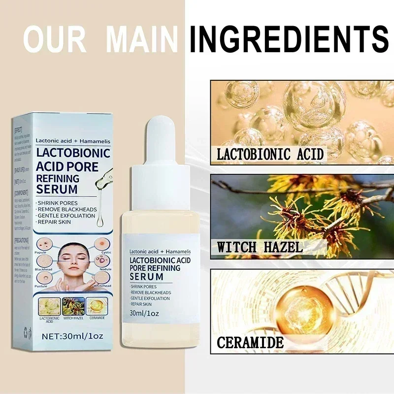 Lactobionic Acid Pore Shrink Serum Hyaluronic Face Moisturizing Nourish Smooth Pores Repair Essence Firm Korean Cosmetics