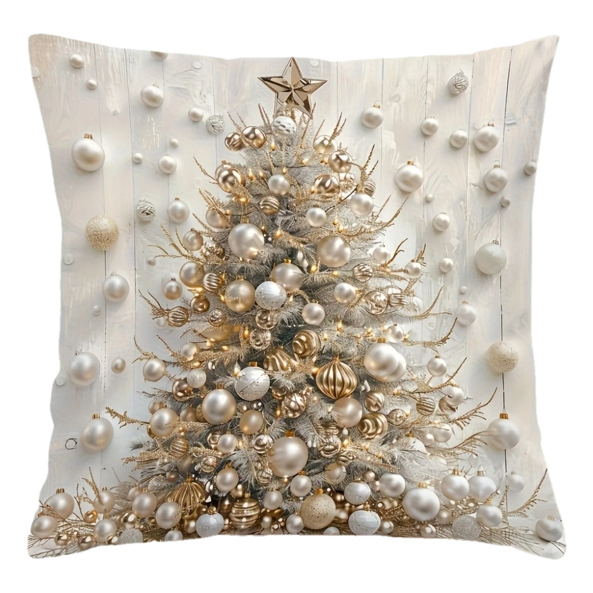 Christmas Contemporary Xmas Tree Pearl Flat Print Soft Short Plush Throw Pillow Cover, Hand Wash Only, Zipper Closure, Polyester