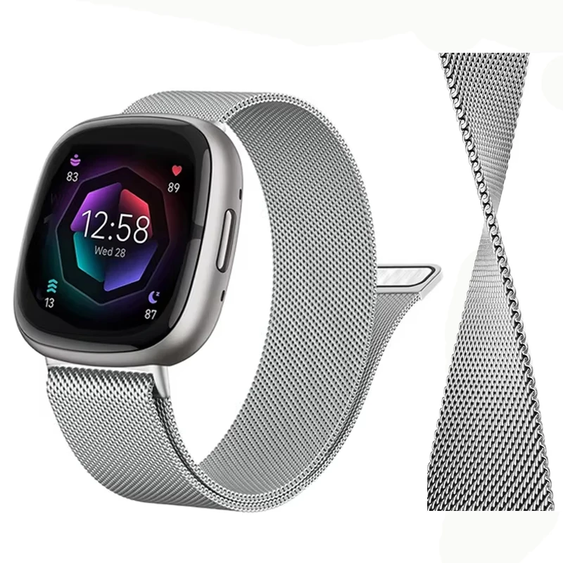 Correa Milanese Loop para Fitbit versa 4 3 Band Sense/Lite banda magnética de metal de acero inoxidable pulsera correa Fitbit versa 2