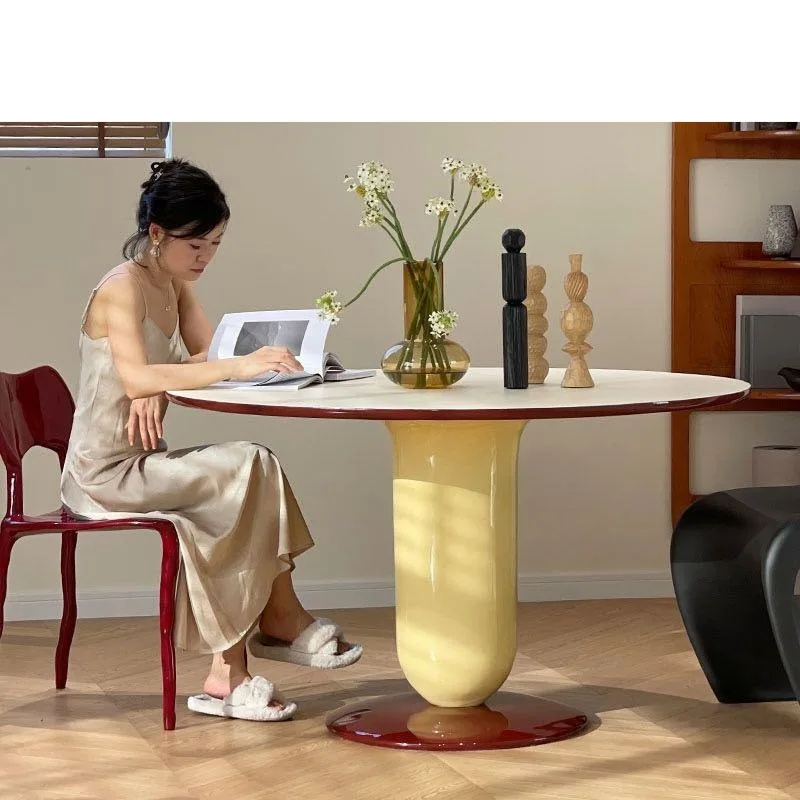 Cream wind retro rock slab dining table color separation negotiation table coffee table round table