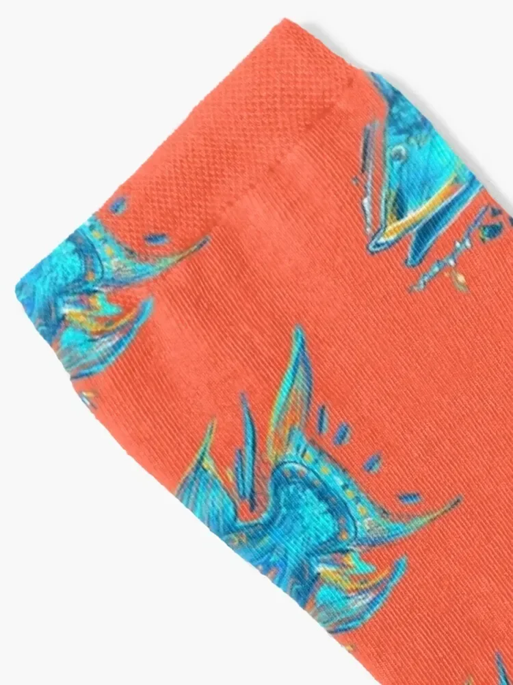 Copy of Orange Background Blue Hogfish Socks custom sports compression hiphop Women Socks Men's