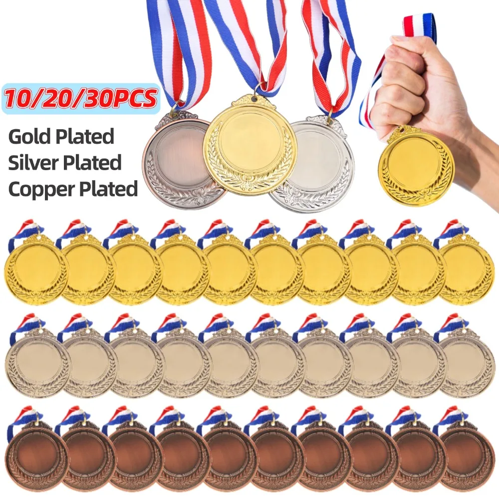 30-10PCS Round Winner Medals Gold Silver Bronze Award Medal with Neck Ribbon 1st 2nd 3rd Prizes Medals Sport Competition Present