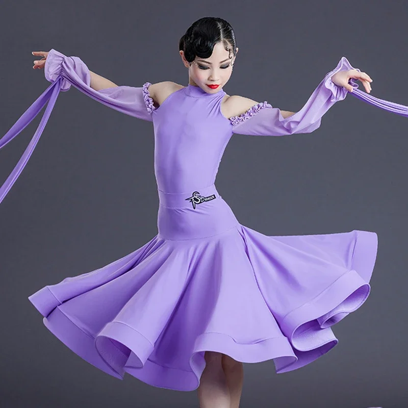 New Children'S Latin Dance Clothes Girls Practice Clothes Floating Sleeves Split Laitn Dance Dress Ballroom Dance Dresses SL5899