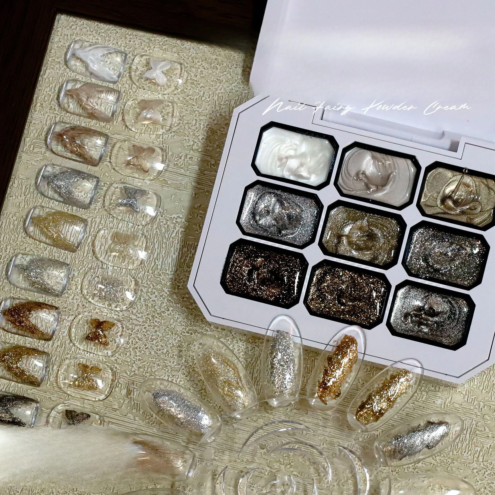 9 Colors Bling Mud Solid Nail Pigment Aurora Fairy Powder Cream Rubbing On Dust Shimmer Chrome Texture Varnishes Manicure