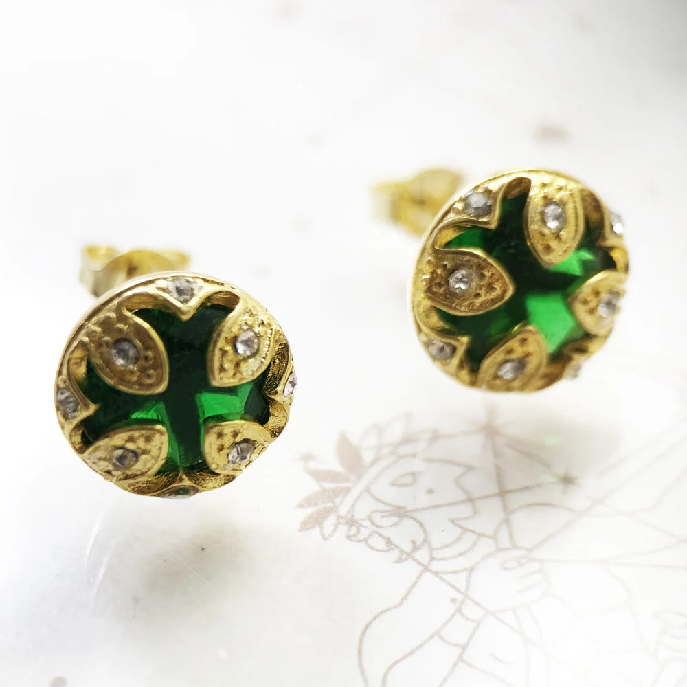 Vergoldete Ohrstecker, grüner Lotus, europäischer Stil, feiner Schmuck für Frauen, Vintage-Geschenk aus 925er Sterlingsilber – Detail 5