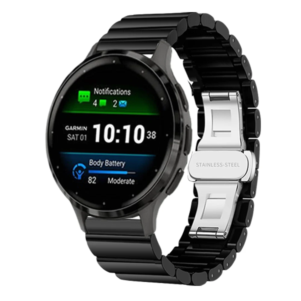 18mm Ceramic Replace Band for Garmin Forerunner 255S 265S/Move 3S/Vivomove 3S Bracelet for Garmin Active S Butterfly Clasp Strap