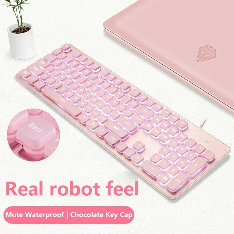 teclado do jogo rgb com mouse grupo pink mute filme mudo bonito backlit office perifericos do jogo adequado para laptop 01