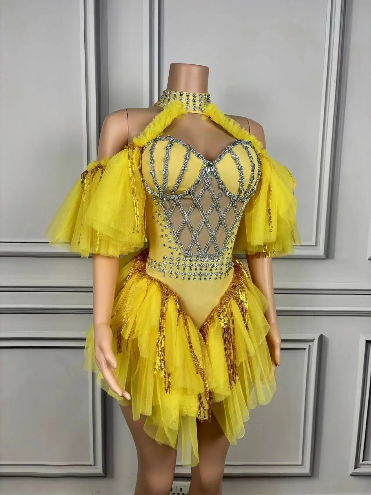 Yellow Evening Party dresses  drag costume sexy festival show costumes evening dress  Birthday Special Ocassion