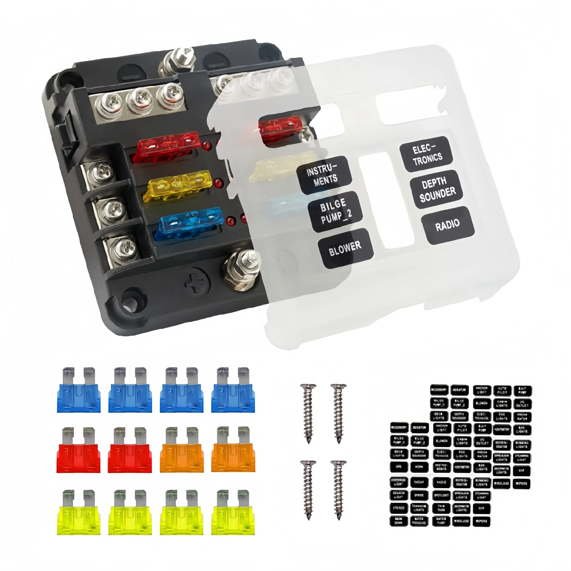 6 Way Waterproof Fuse 12-24V Car Boat Fuse Box Holder With LED Indicator Light  For Power Panel Board Camper RV Accessorie