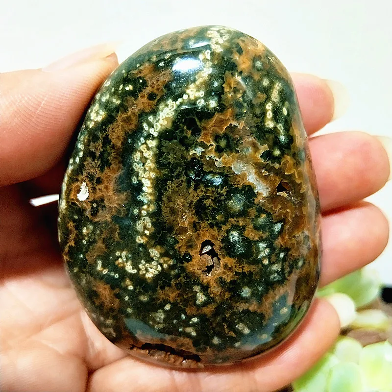 Natural Crystal OceanJasper Palm Stone Energy Cure Aura Sorcery Meditation Feng Shui Crystal Room Decoration