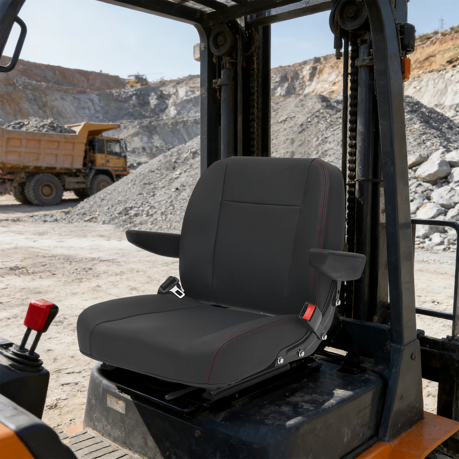 Universal Tractor Seat, 0-90° Adjustable Armrest Farm Machinery Seat, 100kg Load Capacity Ergonomic Forklift Seat With Safety Belt For Bulldozers, Excavators, Trenchers