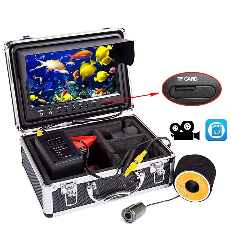 for 15m 30m 50m Fishing Finder Camera 9 inch LCD Display Built-in DVR 1000TVL HD Underwater Camera with 12 White LED Lights