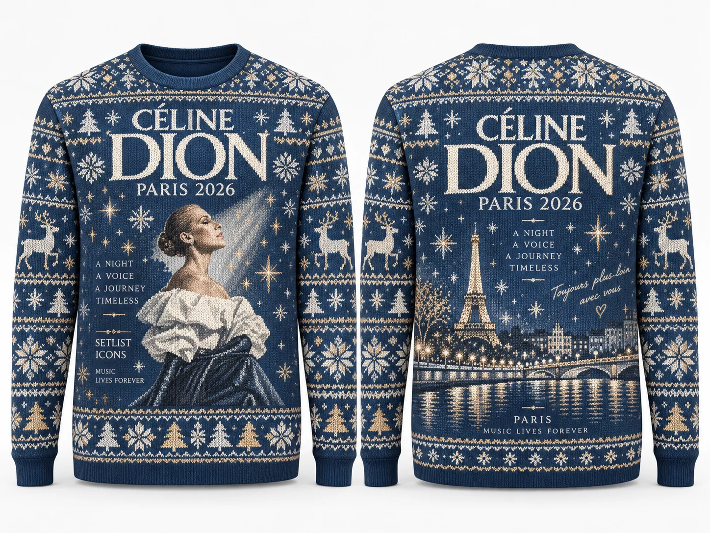 Céline Dion Paris 2026 Family Matching Ugly Christmas Sweater Eiffel Tower 3D Print Holiday Sweatshirt
