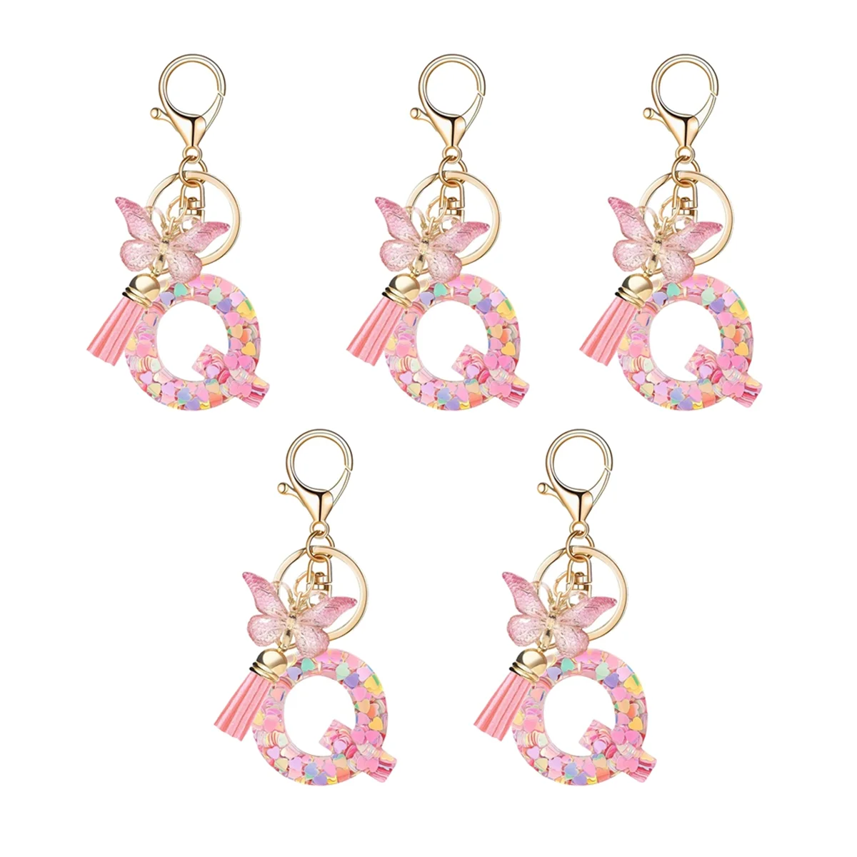 Q Style Letter Pendant Pink Cute Initial Keychain Butterfly Keychain