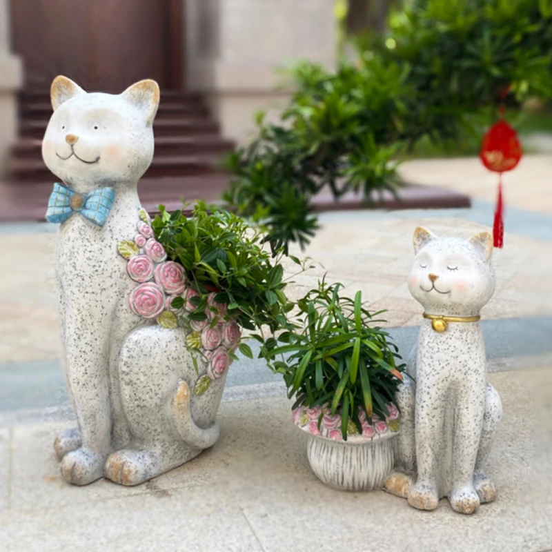 Cartoon Cat Family Flower Pot Creative Animal Sculpture Outdoor Garden Decoration Kindergarten Yard Ornament for Planter