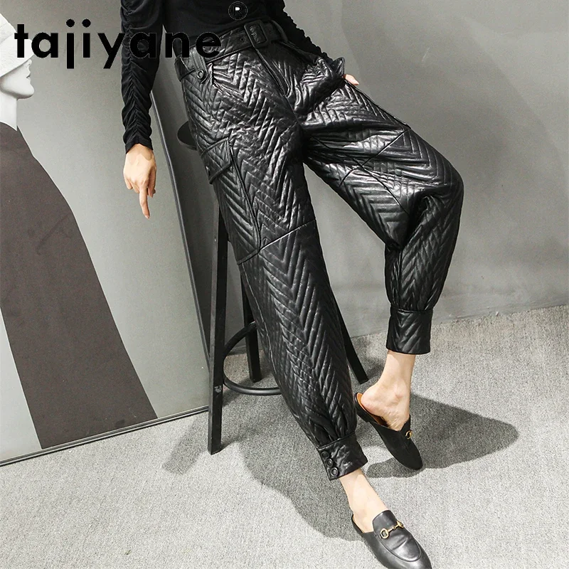 

Tajiyane Autumn Women's Pants Genuine Leather Trousers Woman High Waist Trousers Female Oversized Pants Mujer Pantalones TN1282