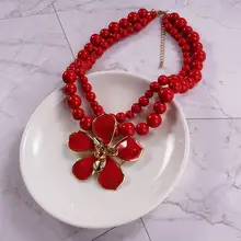 Vintage angolan vermelho luxuoso multi-camada jóias exageradas irregular flor colar corrente multi-sessão acessórios