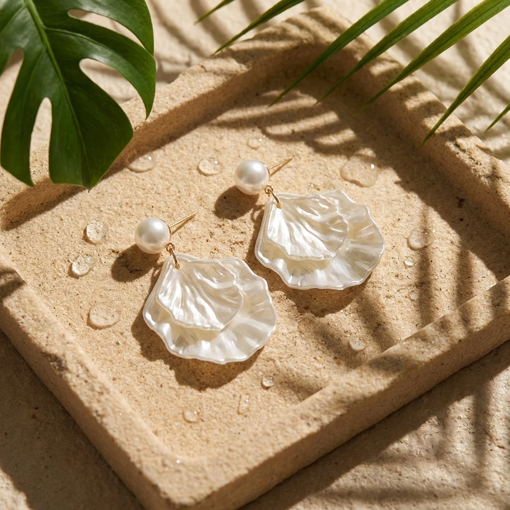 Women's Mermaidcore White Shell Drop Earrings