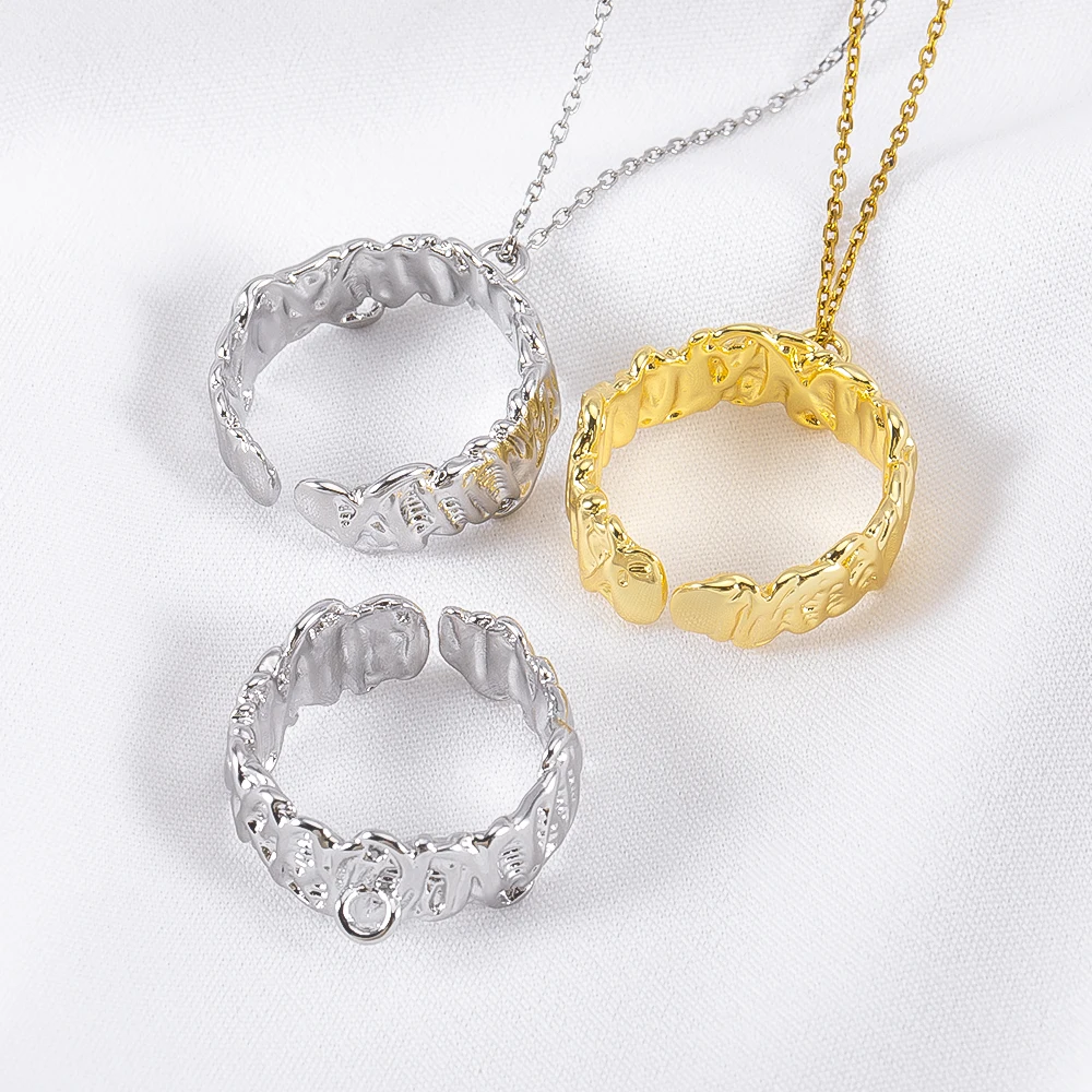 2 Metal Embossed Open Hammered Texture Adjustable Ring Bases, DIY Jewelry Making Finger Ring Bands