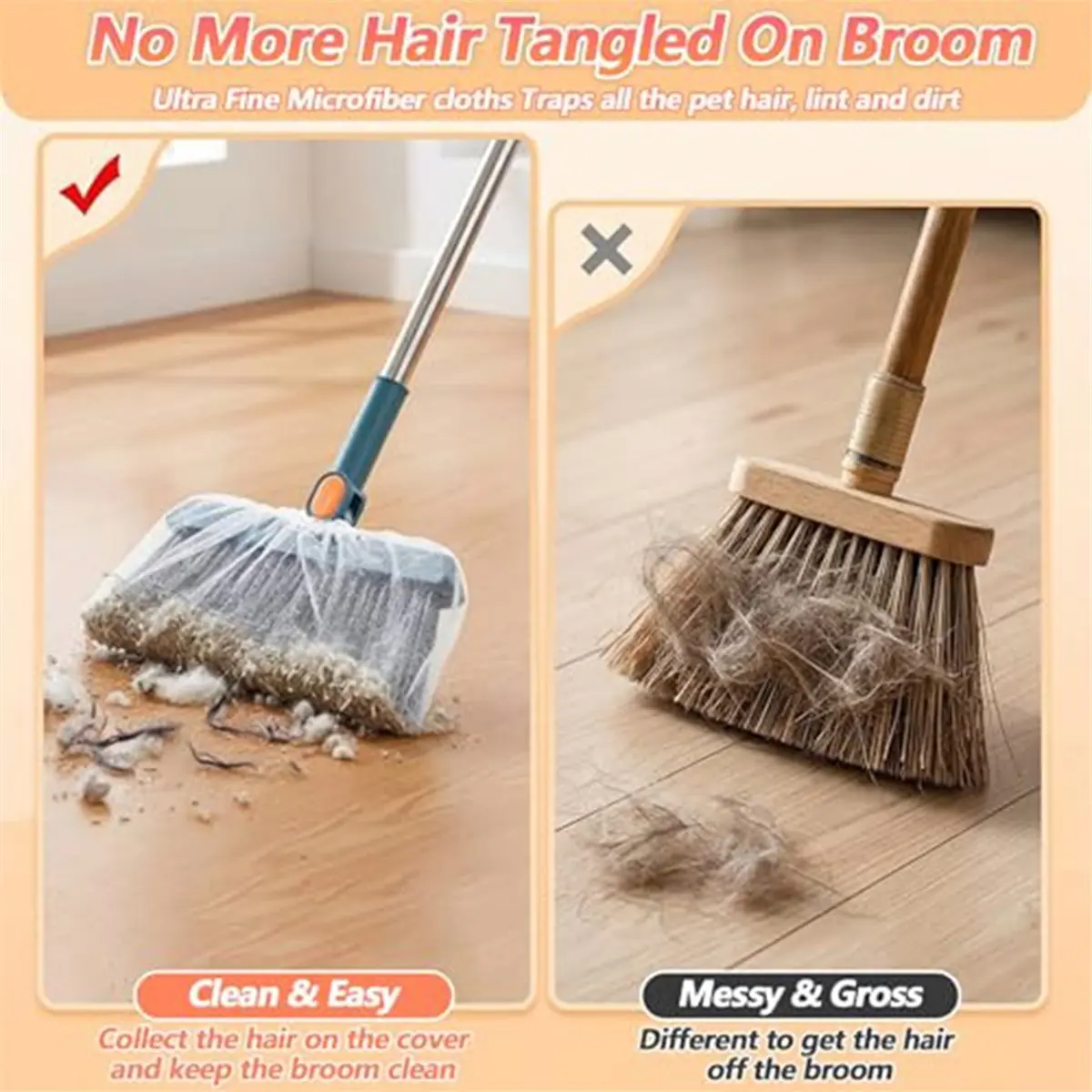 Home Tool 100PCS Disposable Broom Covers, Disposable Broom Dusting Covers, Non-Woven Brooms Cloth Cover Caps for Pet Hair Remova