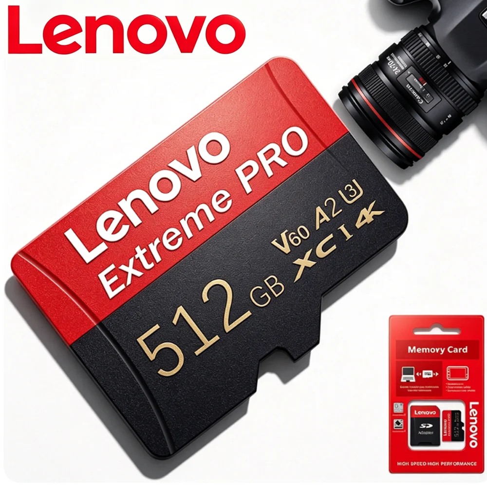 Lenovo High Speed SD Card 512GB/256GB/64GB Micro TF Memory Card U3 V30 A2 for Vlogging Cameras YouTube Content Creation